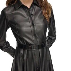 Donna Karan Vintage Glam Faux Leather Midi Shirt Dress NWT- Never Worn!